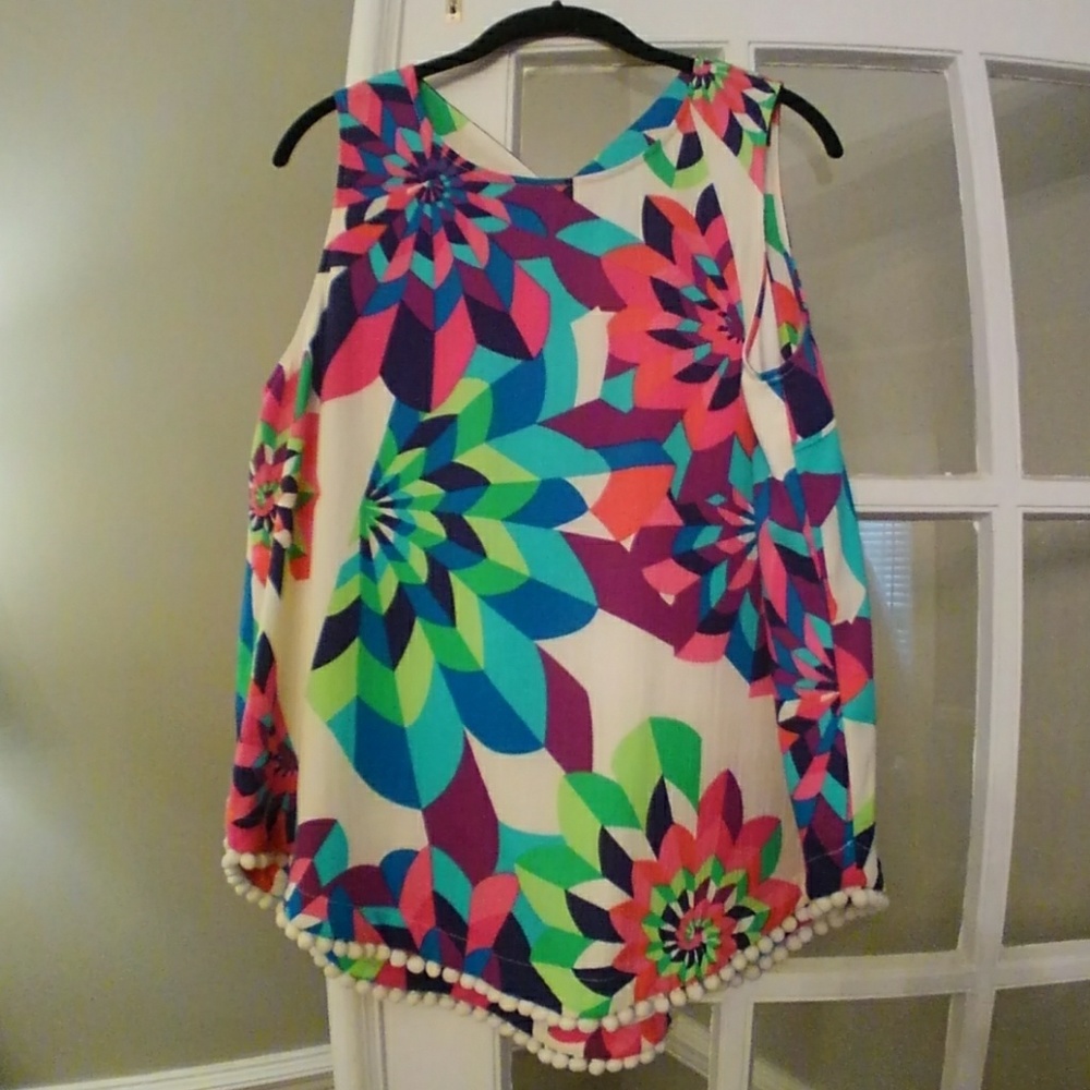 Julie Brown NYC Pom Pom Trim Sleeveles Cut Out Top